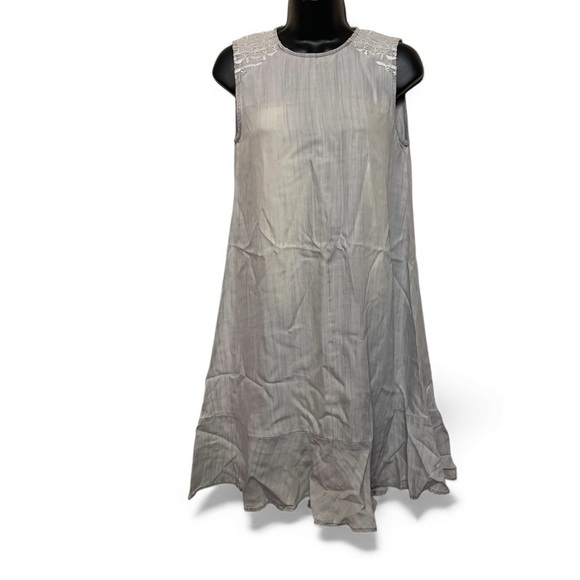 Laju Los Angeles Sz 6 xsmall gray sleeveless dress midi ruffle hem Ptp 17 “ 35 L - Picture 8 of 9